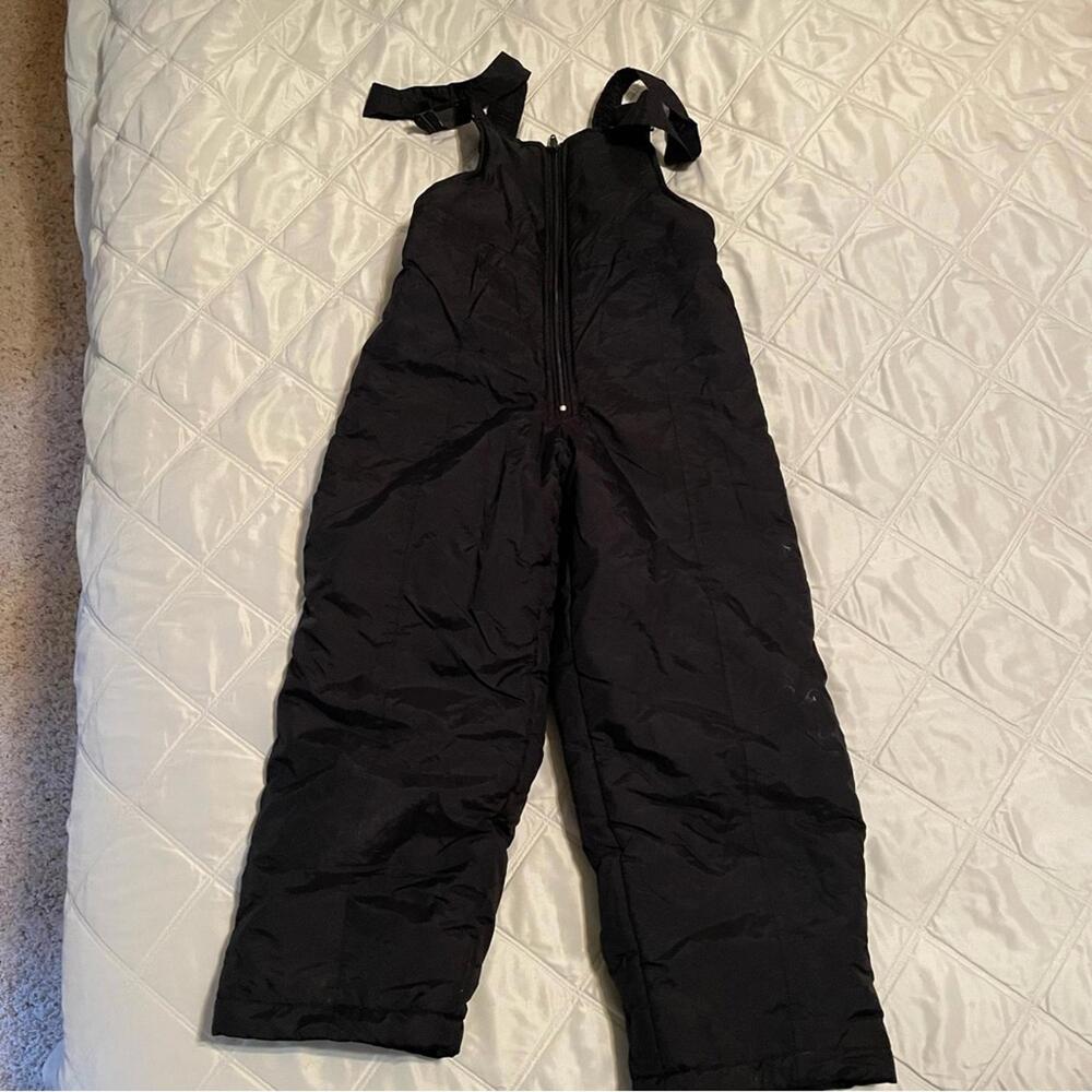 Kids Black Overall Snowpants Size S (7/8) Warm Winter Nylon Bibs Zipper
